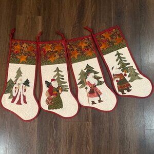Vintage Quilted Christmas Stockings Set - Red and Green